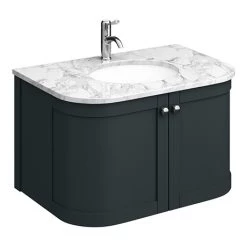 Period Bathroom Co. 820mm Curved Wall Hung Vanity with White Marble Basin Top - Dark Grey