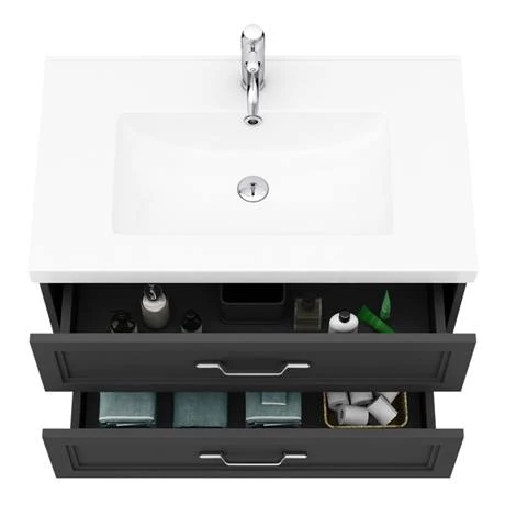 Period Bathroom Co. Wall Hung Vanity - Matt Black - 800mm 2 Drawer with Chrome Handles 4 Period Bathroom Co. Wall Hung Vanity - Matt Black - 800mm 2 Drawer with Chrome Handles - Image 2