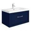 Period Bathroom Co. Wall Hung Vanity - Matt Blue - 800mm 1 Drawer with Chrome Handle -Countertop Vanity Units Sales PBC8WHBLU1D p