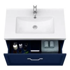 Period Bathroom Co. Wall Hung Vanity - Matt Blue - 800mm 1 Drawer with Chrome Handle -Countertop Vanity Units Sales PBC8WHBLU1D d1 460