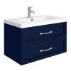 Period Bathroom Co. Wall Hung Vanity - Matt Blue - 800mm 2 Drawer with Chrome Handles -Countertop Vanity Units Sales PBC8WHBLU2D p