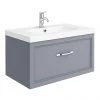 Period Bathroom Co. Wall Hung Vanity - Matt Grey - 800mm 1 Drawer with Chrome Handle -Countertop Vanity Units Sales PBC8WHGRY1D p