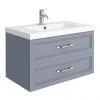 Period Bathroom Co. Wall Hung Vanity - Matt Grey - 800mm 2 Drawer with Chrome Handles -Countertop Vanity Units Sales PBC8WHGRY2D p
