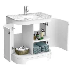 Period Bathroom Co. 820mm Curved Vanity Unit with White Marble Basin Top - White -Countertop Vanity Units Sales PBC8WTCRVM d 460