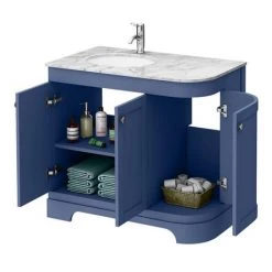 Period Bathroom Co. 920mm LH Offset Vanity Unit with White Marble Basin Top - Cobalt Blue -Countertop Vanity Units Sales PBC9BLCRVMLH d2 460