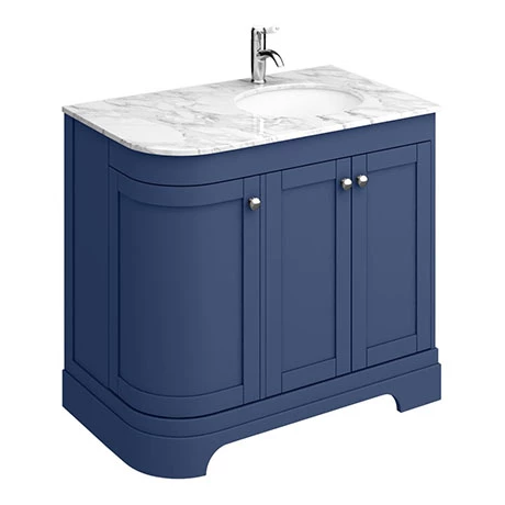 Period Bathroom Co. 920mm RH Offset Vanity Unit with White Marble Basin Top - Cobalt Blue 3 Period Bathroom Co. 920mm RH Offset Vanity Unit with White Marble Basin Top - Cobalt Blue
