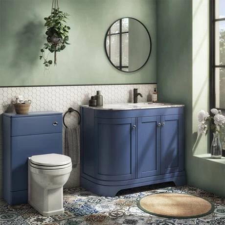 Period Bathroom Co. 920mm RH Offset Vanity Unit with White Marble Basin Top - Cobalt Blue 4 Period Bathroom Co. 920mm RH Offset Vanity Unit with White Marble Basin Top - Cobalt Blue - Image 2