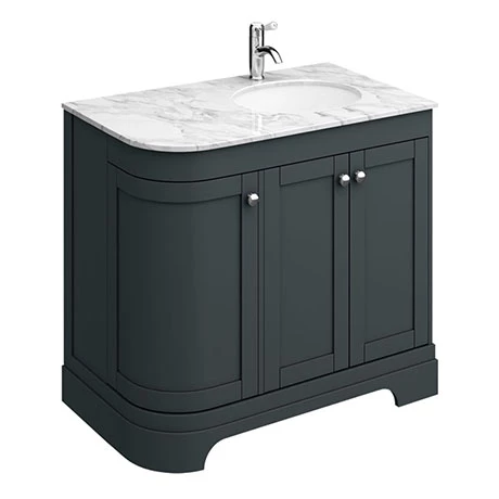 Period Bathroom Co. 920mm RH Offset Vanity Unit with White Marble Basin Top - Dark Grey 3 Period Bathroom Co. 920mm RH Offset Vanity Unit with White Marble Basin Top - Dark Grey