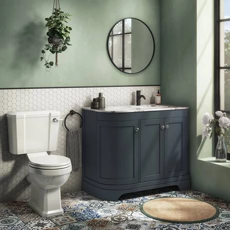 Period Bathroom Co. 920mm RH Offset Vanity Unit with White Marble Basin Top - Dark Grey 4 Period Bathroom Co. 920mm RH Offset Vanity Unit with White Marble Basin Top - Dark Grey - Image 2
