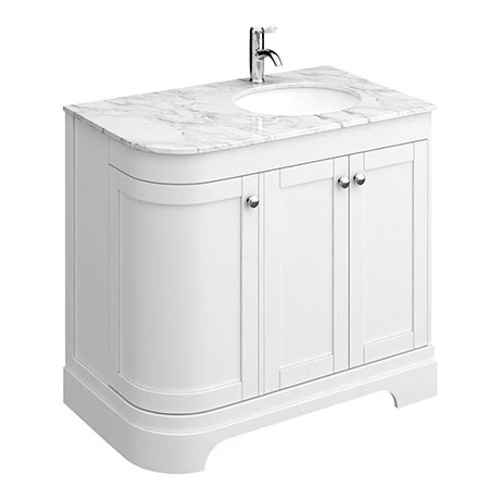 Period Bathroom Co. 920mm RH Offset Vanity Unit with White Marble Basin Top - White 3 Period Bathroom Co. 920mm RH Offset Vanity Unit with White Marble Basin Top - White