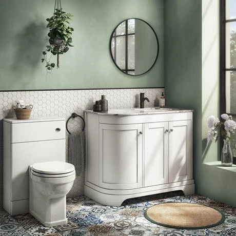 Period Bathroom Co. 920mm RH Offset Vanity Unit with White Marble Basin Top - White 4 Period Bathroom Co. 920mm RH Offset Vanity Unit with White Marble Basin Top - White - Image 2
