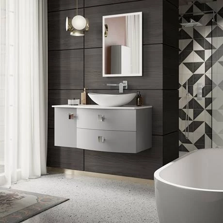 Hudson Reed Sarenna Wall Hung Countertop Vanity Unit - Dove Grey - 1000mm with White Marble Top 4 Hudson Reed Sarenna Wall Hung Countertop Vanity Unit - Dove Grey - 1000mm with White Marble Top - Image 2