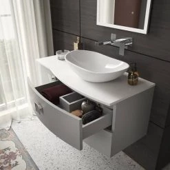 Hudson Reed Sarenna Wall Hung Countertop Vanity Unit - Dove Grey - 1000mm with White Marble Top 7 Hudson Reed Sarenna Wall Hung Countertop Vanity Unit - Dove Grey - 1000mm with White Marble Top -Countertop Vanity Units Sales SAR203 D2 460
