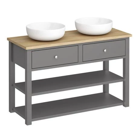 Trafalgar Countertop Basin Unit - Grey - 1240mm inc. 2 Round Basins 4 Trafalgar Countertop Basin Unit - Grey - 1240mm inc. 2 Round Basins - Image 2