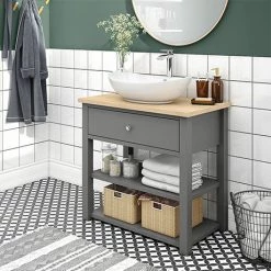 Trafalgar Countertop Basin Unit - Grey - 840mm with Oval Basin