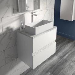 Hudson Reed Urban 600mm Satin White Vanity Unit - Wall Hung 2 Drawer Unit with Grey Worktop -Countertop Vanity Units Sales URB104LBG D1 460