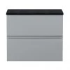 Hudson Reed Urban 600mm Satin Grey Vanity Unit - Wall Hung 2 Drawer Unit with Black Worktop -Countertop Vanity Units Sales URB204LSB P