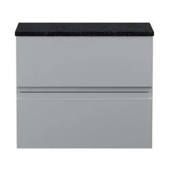 Hudson Reed Urban 600mm Satin Grey Vanity Unit - Wall Hung 2 Drawer Unit with Black Worktop