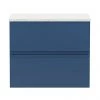 Hudson Reed Urban 600mm Satin Blue Vanity Unit - Wall Hung 2 Drawer Unit with White Worktop -Countertop Vanity Units Sales URB304LSW P