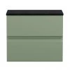 Hudson Reed Urban 600mm Satin Green Vanity Unit - Wall Hung 2 Drawer Unit with Black Worktop -Countertop Vanity Units Sales URB804LSB0 m