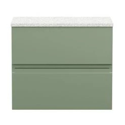 Hudson Reed Urban 600mm Satin Green Vanity Unit - Wall Hung 2 Drawer Unit with White Worktop