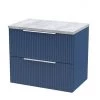 Venice Fluted 600mm Blue Vanity Unit - Wall Hung 2 Drawer Unit with Grey Worktop & Chrome Handles -Countertop Vanity Units Sales VBL6GRYWT M 670