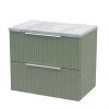 Venice Fluted 600mm Green Vanity Unit - Wall Hung 2 Drawer Unit with Bellato Grey Worktop & Chrome Handles 2 Venice Fluted 600mm Green Vanity Unit - Wall Hung 2 Drawer Unit with Bellato Grey Worktop & Chrome Handles -Countertop Vanity Units Sales VFGRE6CGWT M
