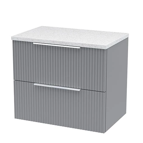 Venice Fluted 600mm Grey Vanity Unit - Wall Hung 2 Drawer Unit with White Worktop & Chrome Handles 3 Venice Fluted 600mm Grey Vanity Unit - Wall Hung 2 Drawer Unit with White Worktop & Chrome Handles