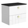 Venice Abstract 600mm White Vanity Unit - Wall Hung 2 Drawer Unit with Black Worktop & Brushed Brass Handles 1 Venice Abstract 600mm White Vanity Unit - Wall Hung 2 Drawer Unit with Black Worktop & Brushed Brass Handles -Countertop Vanity Units Sales VWH6BLKWBB p