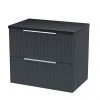 Venice Fluted 600mm Anthracite Vanity Unit - Wall Hung 2 Drawer Unit with Black Worktop & Chrome Handles -Countertop Vanity Units Sales VWH6BLKWT M