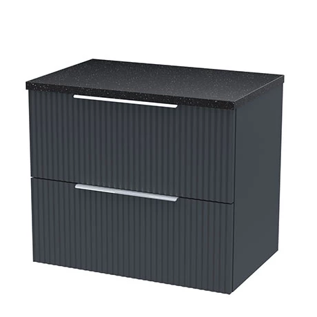 Venice Fluted 600mm Anthracite Vanity Unit - Wall Hung 2 Drawer Unit with Black Worktop & Chrome Handles 3 Venice Fluted 600mm Anthracite Vanity Unit - Wall Hung 2 Drawer Unit with Black Worktop & Chrome Handles