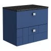 Venice Abstract 600mm Blue Vanity Unit - Wall Hung 2 Drawer Unit with Black Worktop & Chrome Handles -Countertop Vanity Units Sales VWH6BLUBLK n p