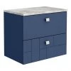 Venice Abstract 600mm Blue Vanity Unit - Wall Hung 2 Drawer Unit with Grey Worktop & Chrome Handles -Countertop Vanity Units Sales VWH6BLUGRE n p