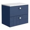 Venice Abstract 600mm Blue Vanity Unit - Wall Hung 2 Drawer Unit with White Worktop & Chrome Handles -Countertop Vanity Units Sales VWH6BLUWHI n p