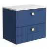 Venice Abstract 600mm Blue Vanity Unit - Wall Hung 2 Drawer Unit with White Worktop & Brushed Brass Handles 1 Venice Abstract 600mm Blue Vanity Unit - Wall Hung 2 Drawer Unit with White Worktop & Brushed Brass Handles -Countertop Vanity Units Sales VWH6BLUWHIB prod
