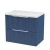 Venice Fluted 600mm Blue Vanity Unit - Wall Hung 2 Drawer Unit with White Worktop & Chrome Handles -Countertop Vanity Units Sales VWH6BLUWHWT m