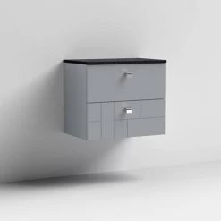 Venice Abstract 600mm Grey Vanity Unit - Wall Hung 2 Drawer Unit with Black Worktop & Chrome Handles -Countertop Vanity Units Sales VWH6GREBLK D1 460