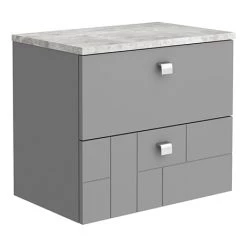 Venice Abstract 600mm Grey Vanity Unit - Wall Hung 2 Drawer Unit with Grey Worktop & Chrome Handles
