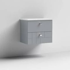 Venice Abstract 600mm Grey Vanity Unit - Wall Hung 2 Drawer Unit with White Worktop & Chrome Handles -Countertop Vanity Units Sales VWH6GREWHI D1 460