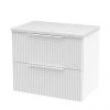 Venice Fluted 600mm White Vanity Unit - Wall Hung 2 Drawer Unit with White Worktop & Chrome Handles -Countertop Vanity Units Sales VWH6STWWHWT M