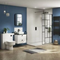 Venice Abstract 600mm White Vanity - Wall Hung 2 Drawer Unit with Black Worktop & Matt Black Handles -Countertop Vanity Units Sales VWH6WHIBLKB d5 460