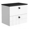 Venice Abstract 600mm White Vanity - Wall Hung 2 Drawer Unit with Black Worktop & Matt Black Handles 1 Venice Abstract 600mm White Vanity - Wall Hung 2 Drawer Unit with Black Worktop & Matt Black Handles -Countertop Vanity Units Sales VWH6WHIBLKB p