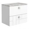 Venice Abstract 600mm White Vanity Unit - Wall Hung 2 Drawer Unit with Grey Worktop & Chrome Handles -Countertop Vanity Units Sales VWH6WHIGRE n p