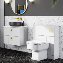 Venice Abstract 600mm White Vanity Unit - Wall Hung 2 Drawer Unit with White Worktop & Brushed Brass Handles 11 Venice Abstract 600mm White Vanity Unit - Wall Hung 2 Drawer Unit with White Worktop & Brushed Brass Handles -Countertop Vanity Units Sales VWH6WHIWBB d4 460