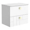 Venice Abstract 600mm White Vanity Unit - Wall Hung 2 Drawer Unit with White Worktop & Brushed Brass Handles -Countertop Vanity Units Sales VWH6WHIWBB p