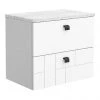 Venice Abstract 600mm White Vanity - Wall Hung 2 Drawer Unit with White Worktop & Matt Black Handles -Countertop Vanity Units Sales VWH6WHIWHIB p