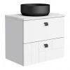 Venice Abstract 600 White Vanity - Wall Hung 2-Drawer Unit w. White Worktop, Round Matt Black Basin & Handles -Countertop Vanity Units Sales VWH6WHIWHIB2 p