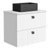 Venice Abstract 600 White Vanity - Wall Hung 2-Drawer Unit w. White Worktop, Rectangular Matt Black Basin & Handles -Countertop Vanity Units Sales VWH6WHIWHIB3 p