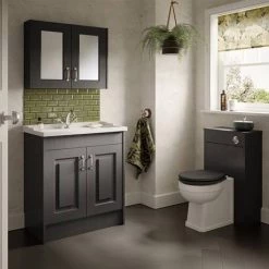 York Traditional Dark Grey Bathroom Basin Unit (820 x 480mm) -Countertop Vanity Units Sales Y8DGRY d3 460
